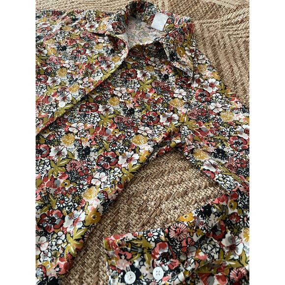 Vintage Floral DOUBLE KNIT 70s Blouse button Front SZ Large - Picture 2 of 8